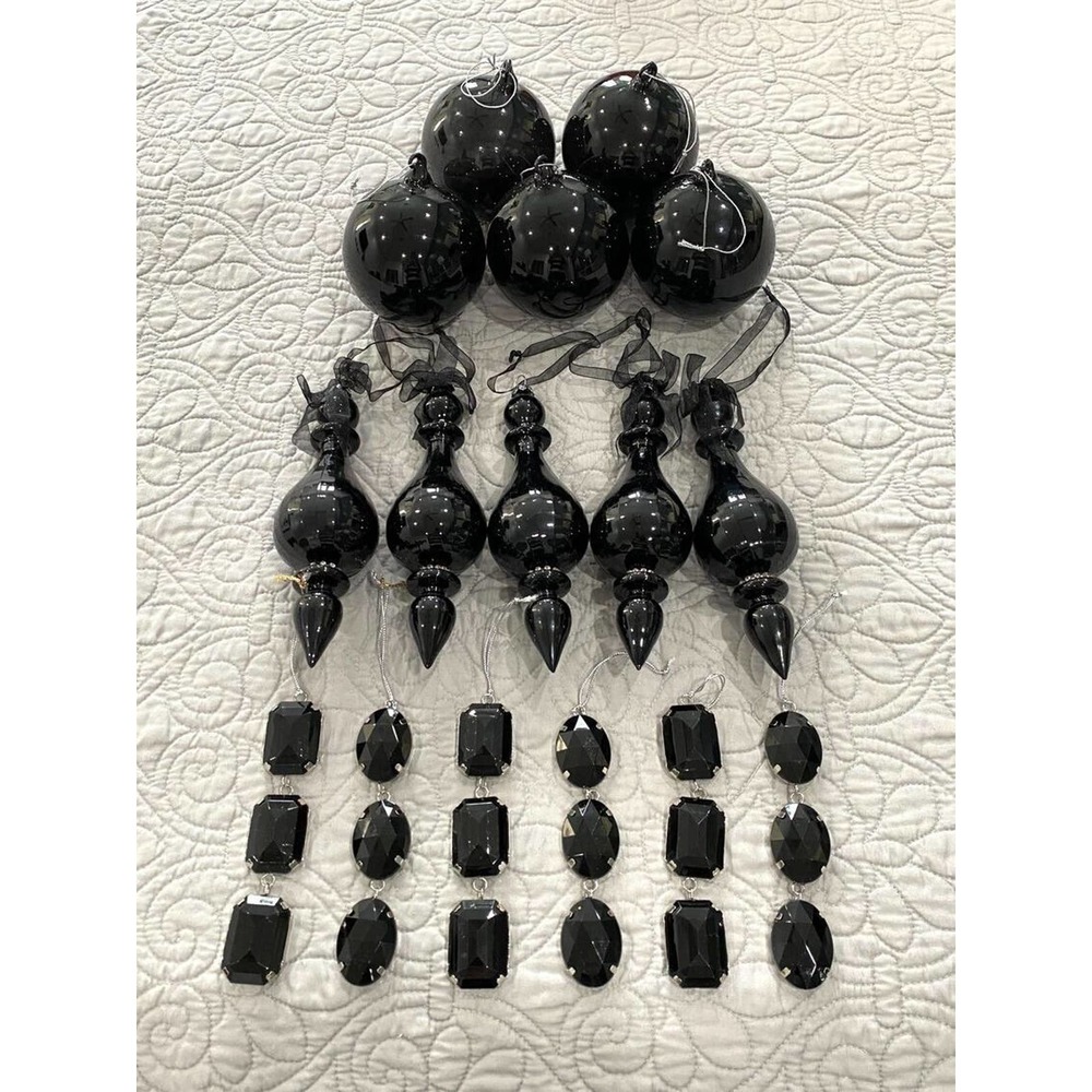 Black Glass Tree Ornaments Bundle Lot Of 16 Halloween Christmas Decor